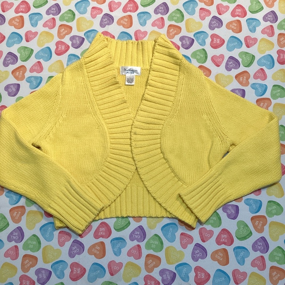 Katherine NY Womens Yellow Open Cardigan Long Sleeves Cropped Cable Ribb…